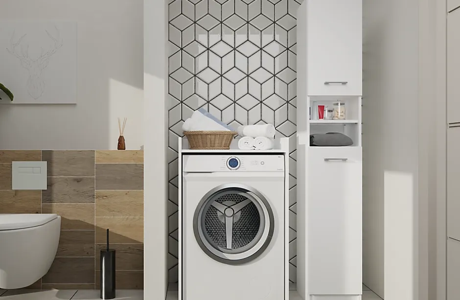 Topeshop COMO - Meuble de rangement pour machine à laver - Meuble SDB - 64x50x97.5 cm - Buanderie* Meuble De Salle De Bains Faible Profondeur
