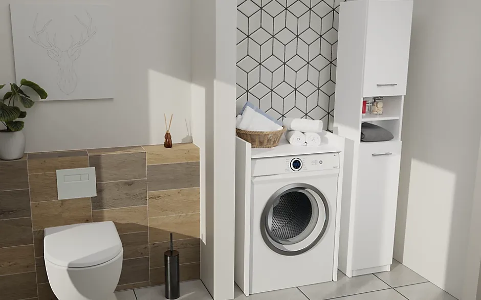 Topeshop COMO - Meuble de rangement pour machine à laver - Meuble SDB - 64x50x97.5 cm - Buanderie* Meuble De Salle De Bains Faible Profondeur