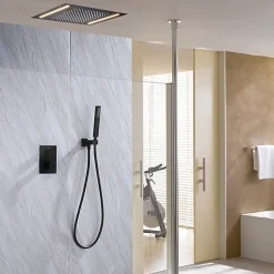 Artisse Composition de douche Ciel de pluie 400x400 mm noir mat led, thermostatique, Secax