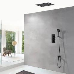 Artisse Composition de douche Ciel de pluie 400x400 mm noir mat led, thermostatique, Secax