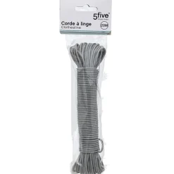 5Five Corde à linge L. 20 m gris intérieur et extérieur