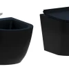 Laneri Couple de sanitaires suspendu Rimless sans bride, gamme New Bent de couleur noire mat avec abattant soft-close inclus