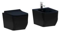 Laneri Couple de sanitaires suspendu Rimless sans bride, gamme New Edge de couleur noire mat avec abattant soft-close inclus* Wc À Poser
