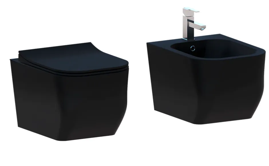 Laneri Couple de sanitaires suspendu Rimless sans bride, gamme New Edge de couleur noire mat avec abattant soft-close inclus* Wc À Poser