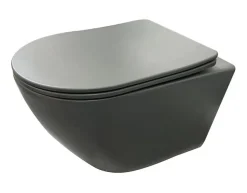 Sanitaire Cuvette suspendue sans bride KELOS Flush Gris Foncé avec abattant* Wc Suspendu