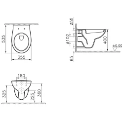 Cuvette suspendue Urmia en porcelaine vitrifiée avec abattant polypropylène blanc* Wc Suspendu