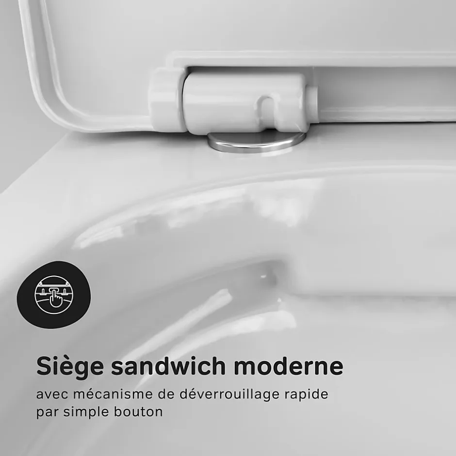 Am.Pm Europe Cuvette WC Suspendu Blanc Toilette Suspendu FlashClean WC sans rebord avec couvercle de siège SoftClose, CXB1701SC Blanc AM.PM