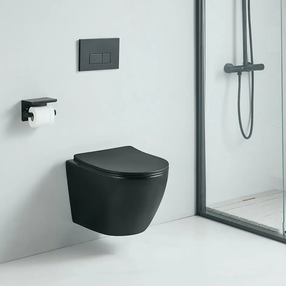 Stano Cuvette WC suspendu CARCEO noir mat - sans bride et avec frein de chute