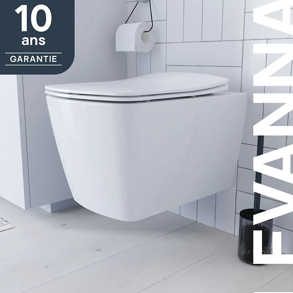 GoodHome Cuvette WC suspendu en céramique, l.36 x H.35,5 x P.50 cm, blanc, Levanna* Wc Suspendu