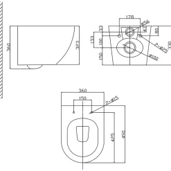 Planète Bain Cuvette WC suspendu gain de place 49 cm sans bride noir mat - Corolla* Wc Suspendu