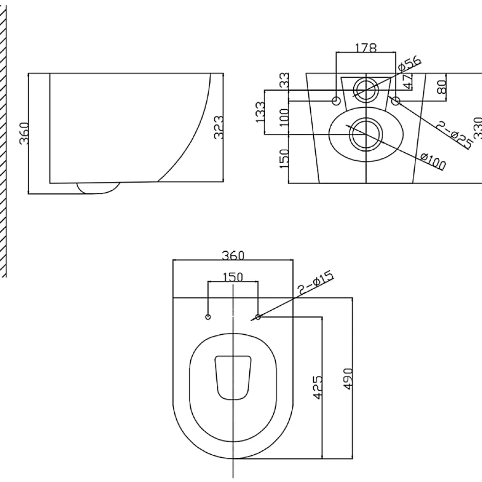 Planète Bain Cuvette WC suspendu gain de place 49 cm sans bride noir mat - Corolla* Wc Suspendu