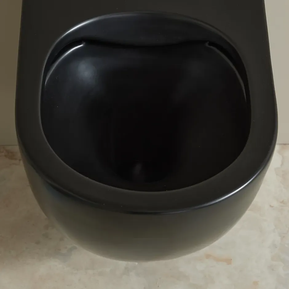 Planète Bain Cuvette WC suspendu gain de place 49 cm sans bride noir mat - Corolla* Wc Suspendu