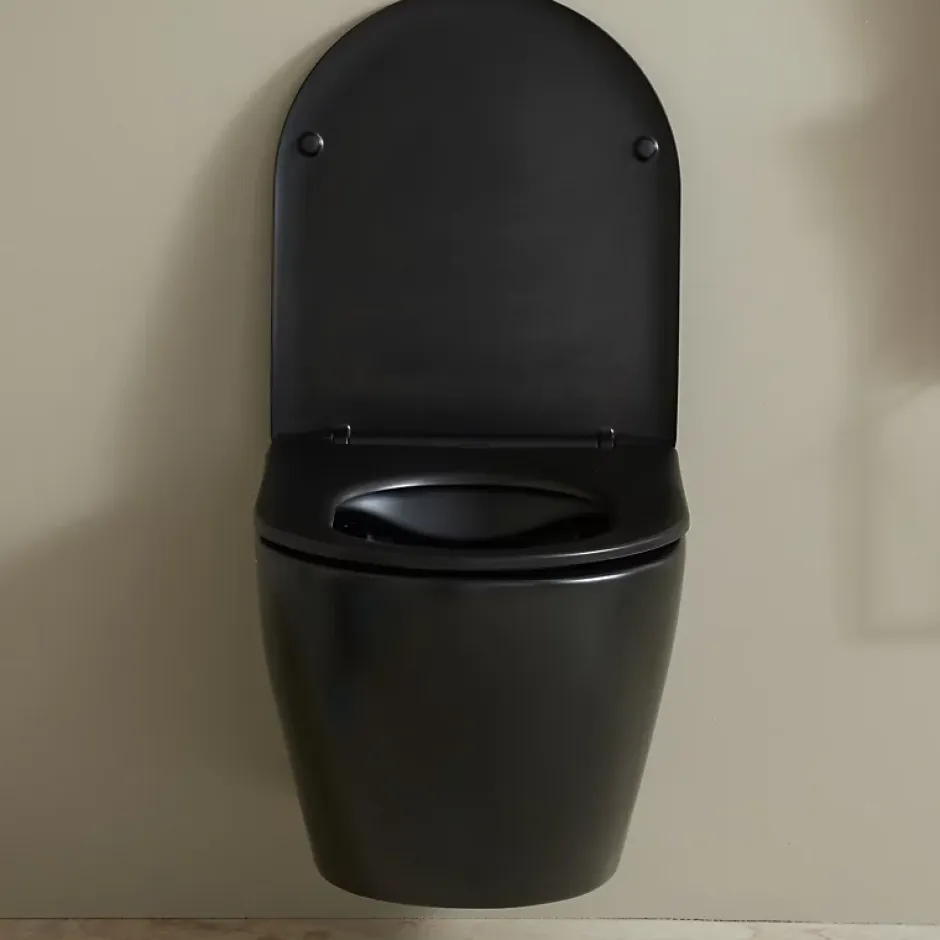 Planète Bain Cuvette WC suspendu gain de place 49 cm sans bride noir mat - Corolla* Wc Suspendu