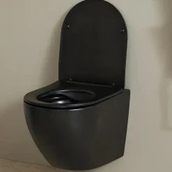 Planète Bain Cuvette WC suspendu gain de place 49 cm sans bride noir mat - Corolla* Wc Suspendu