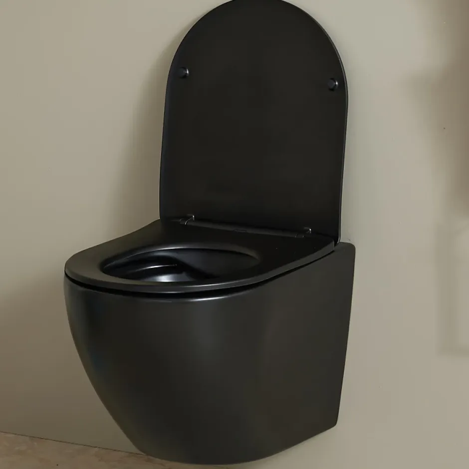Planète Bain Cuvette WC suspendu gain de place 49 cm sans bride noir mat - Corolla* Wc Suspendu