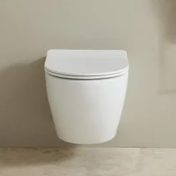 Planète Bain Cuvette WC suspendu gain de place 49 cm sans bride blanc brillant - Corolla