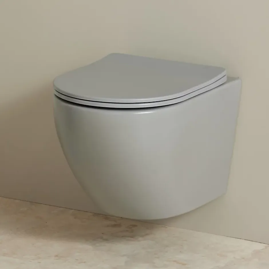 Planète Bain Cuvette WC suspendu gain de place 49 cm sans bride gris mat - Corolla* Wc Suspendu