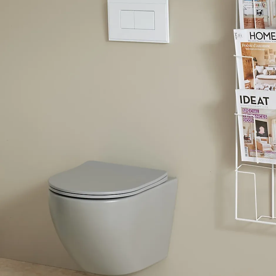 Planète Bain Cuvette WC suspendu gain de place 49 cm sans bride gris mat - Corolla* Wc Suspendu