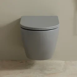 Planète Bain Cuvette WC suspendu gris mat 54 cm sans bride fixations invisibles - Cyrus