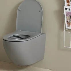 Planète Bain Cuvette WC suspendu gris mat 54 cm sans bride fixations invisibles - Cyrus