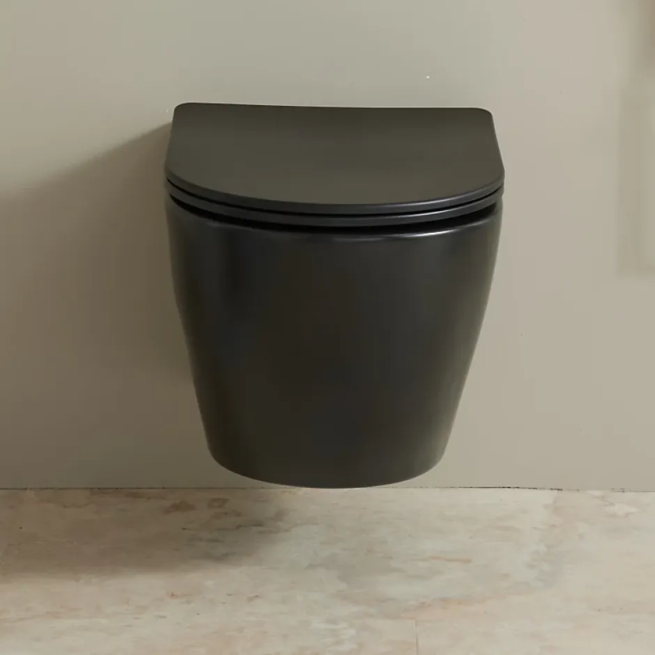 Planète Bain Cuvette WC suspendu noir mat 54 cm sans bride fixations invisibles - Cyrus