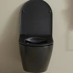 Planète Bain Cuvette WC suspendu noir mat 54 cm sans bride fixations invisibles - Cyrus