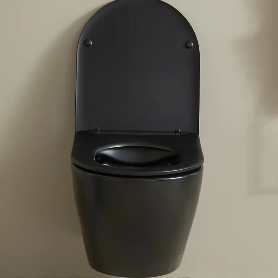 Planète Bain Cuvette WC suspendu noir mat 54 cm sans bride fixations invisibles - Cyrus