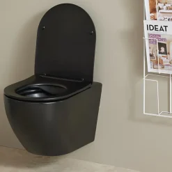 Planète Bain Cuvette WC suspendu noir mat 54 cm sans bride fixations invisibles - Cyrus