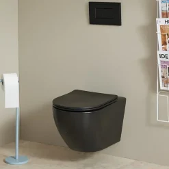 Planète Bain Cuvette WC suspendu noir mat 54 cm sans bride fixations invisibles - Cyrus