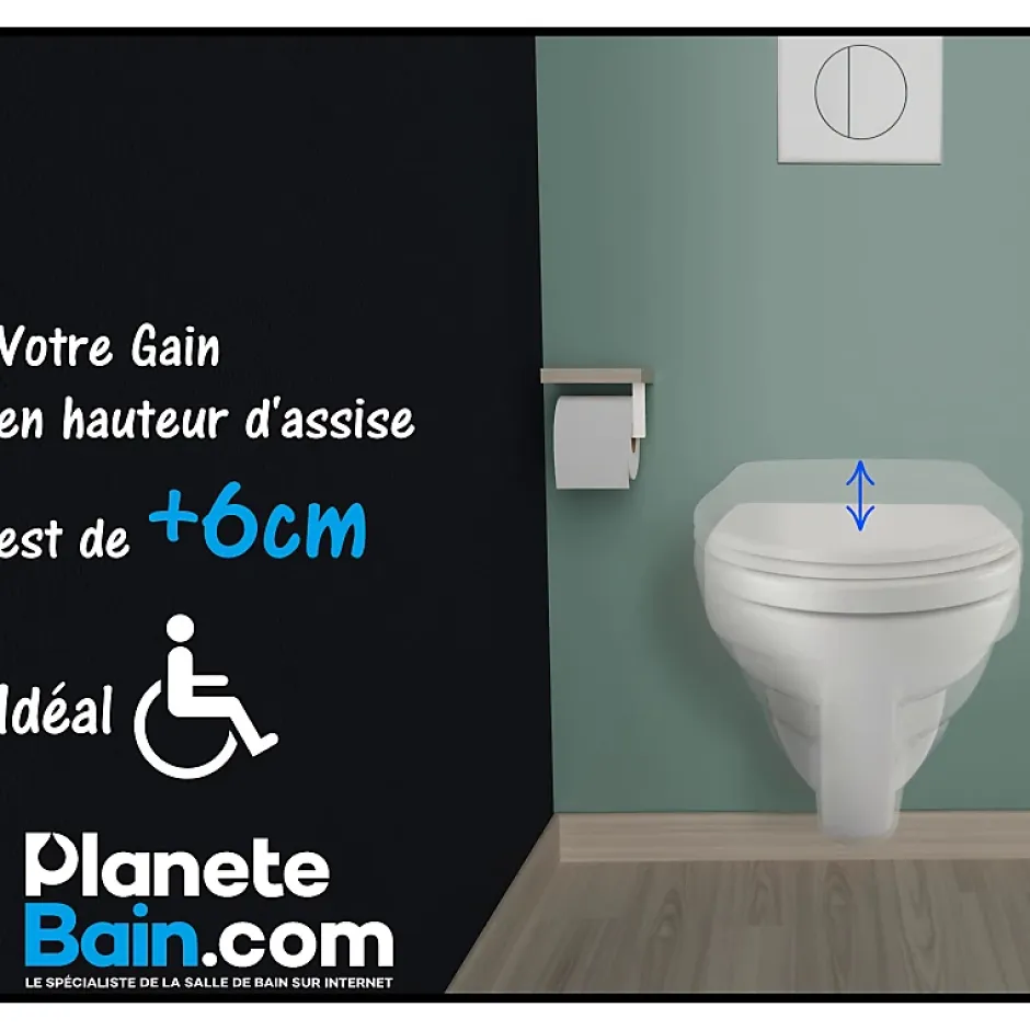 Planète Bain Cuvette WC suspendu PMR surélevée sans bride - AUSTIN