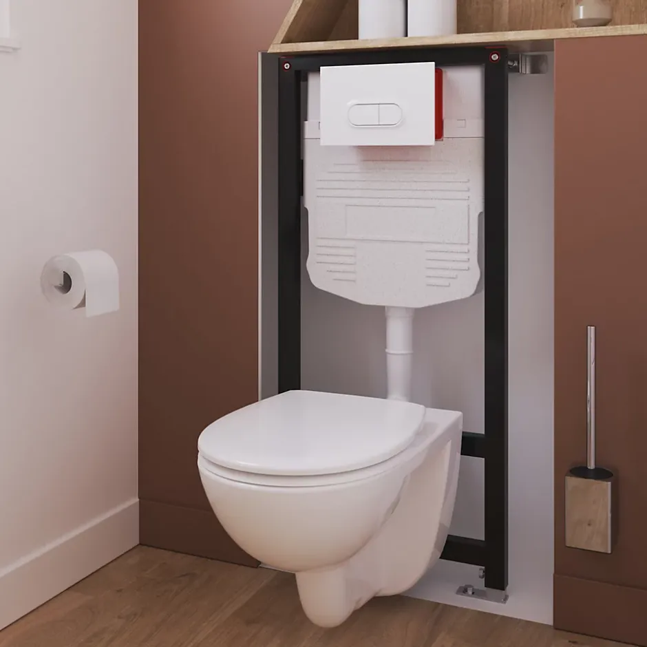 GoodHome Cuvette WC suspendue compacte sans bord avec abattant et frein de chute, sortie horizontale, blanc, Tasi