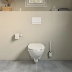 GoodHome Cuvette WC suspendue compacte sans bord avec abattant et frein de chute, sortie horizontale, blanc, Tasi