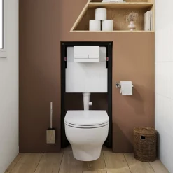 GoodHome Cuvette WC suspendue compacte sans bord avec abattant et frein de chute, sortie horizontale, blanc, Tasi