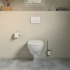 GoodHome Cuvette WC suspendue compacte sans bord avec abattant et frein de chute, sortie horizontale, blanc, Tasi
