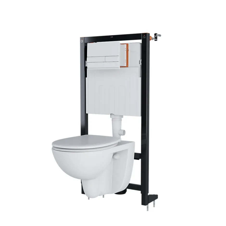 GoodHome Cuvette WC suspendue compacte sans bord avec abattant et frein de chute, sortie horizontale, blanc, Tasi