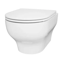 GoodHome Cuvette WC suspendue sans bride avec abattant déclipsable et frein de chute, sortie horizontale, blanc, effet Vortex, Cavally