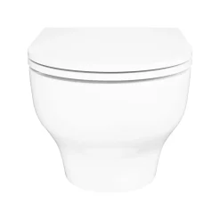 GoodHome Cuvette WC suspendue sans bride avec abattant déclipsable et frein de chute, sortie horizontale, blanc, effet Vortex, Cavally