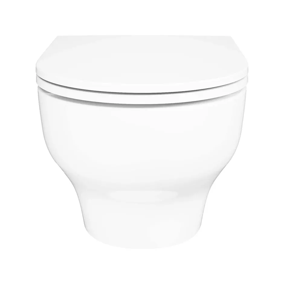 GoodHome Cuvette WC suspendue sans bride avec abattant déclipsable et frein de chute, sortie horizontale, blanc, effet Vortex, Cavally