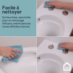 GoodHome Cuvette WC suspendue sans bride avec abattant déclipsable et frein de chute, sortie horizontale, blanc, effet Vortex, Cavally