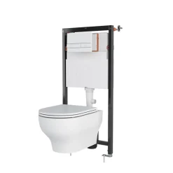 GoodHome Cuvette WC suspendue sans bride avec abattant déclipsable et frein de chute, sortie horizontale, blanc, effet Vortex, Cavally