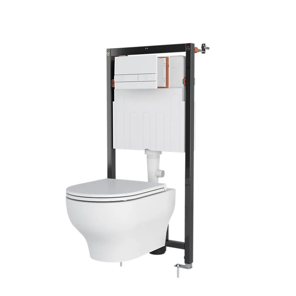 GoodHome Cuvette WC suspendue sans bride avec abattant déclipsable et frein de chute, sortie horizontale, blanc, effet Vortex, Cavally