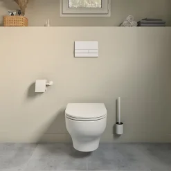GoodHome Cuvette WC suspendue sans bride avec abattant déclipsable et frein de chute, sortie horizontale, blanc, effet Vortex, Cavally