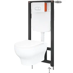 GoodHome Cuvette WC suspendue sans bride avec abattant déclipsable et frein de chute, sortie horizontale, blanc, effet Vortex, Cavally