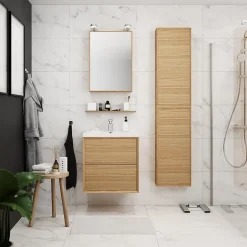 GoodHome Demi colonne de salle de bains faible profondeur Avela placage chêne L.40 x H.90 cm x P.15* Colonne De Salle De Bains|Meuble De Salle De Bains Faible Profondeur