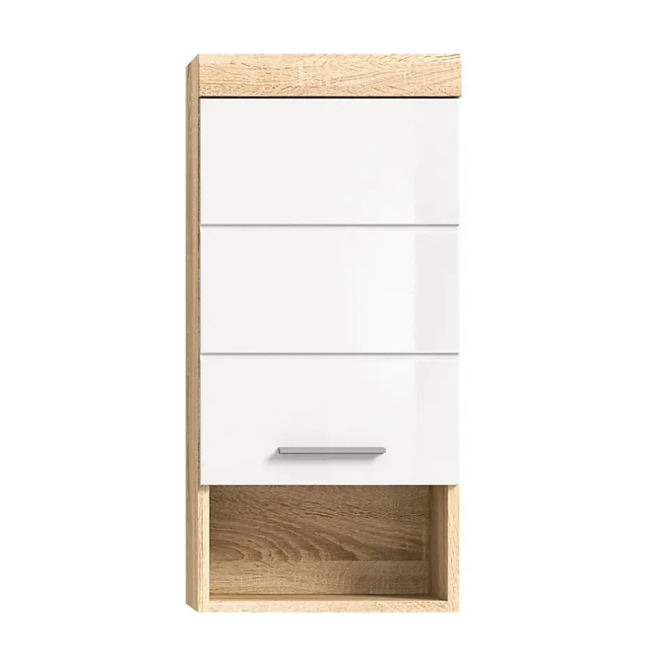 Meublorama Demi-colonne de salle de bain LEWOTO 1 porte et 1 niche Blanc et chene clair