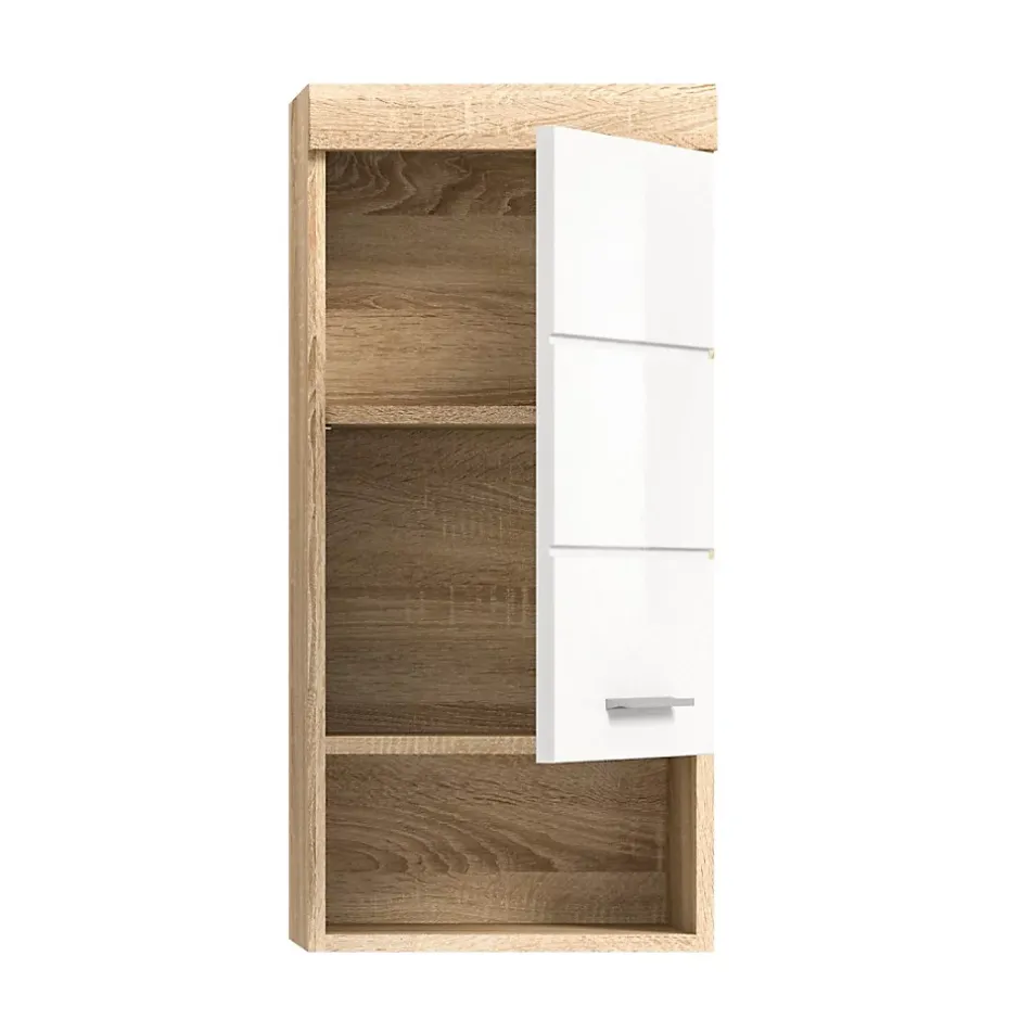 Meublorama Demi-colonne de salle de bain LEWOTO 1 porte et 1 niche Blanc et chene clair