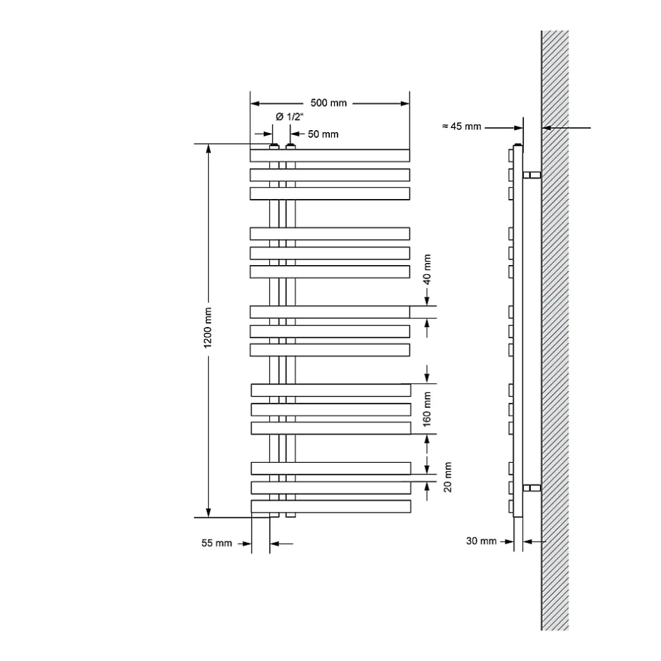 Luxebath Design Radiateur sèche-serviettes Iron EM Electric 1200W* Sèche-Serviettes Mixte