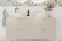 Furnidea Double meuble sous vasque à suspendre avec le plan DALIA CACHEMIRE 120 cm* Meuble Vasque