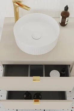 Furnidea Double meuble sous vasque à suspendre avec le plan DALIA CACHEMIRE 120 cm* Meuble Vasque