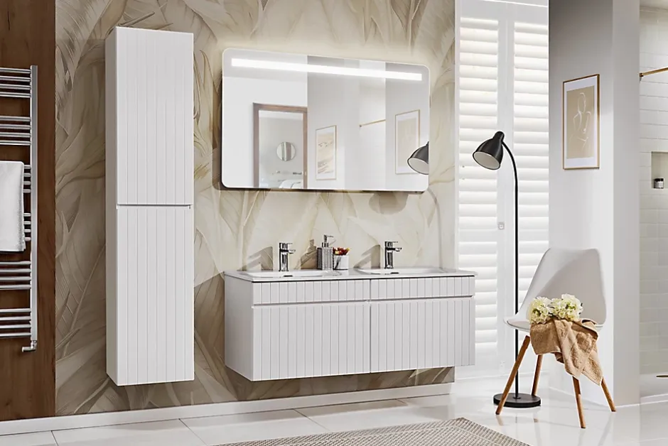 Furnidea Double meuble sous vasque à suspendre ICONIC blanc 120 cm